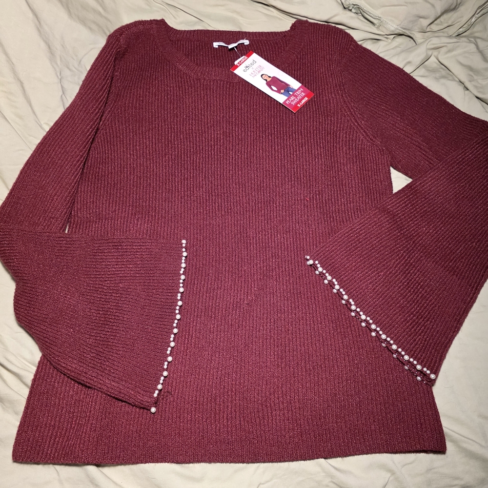 Women's Burgundy Sweater with Bell Sleeves